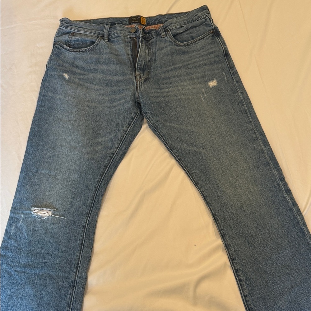 J. Crew Men's Distressed flannel-lined Denim Jeans 770 fit 35/32